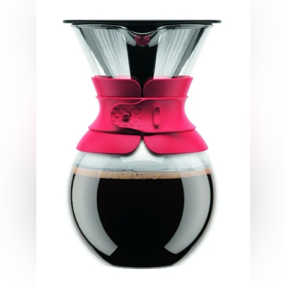NIB Bodum Pour Over Coffee Maker 34 oz, red band incl all original accessories